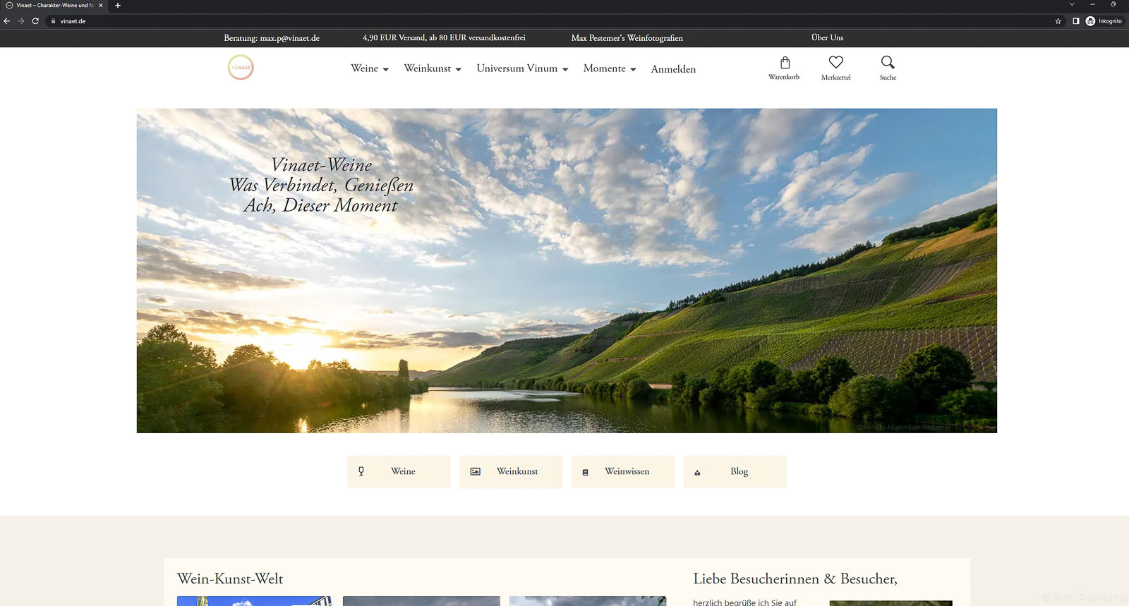 Webdesign & Fotografie Website der Onlineplattform Vinaet.